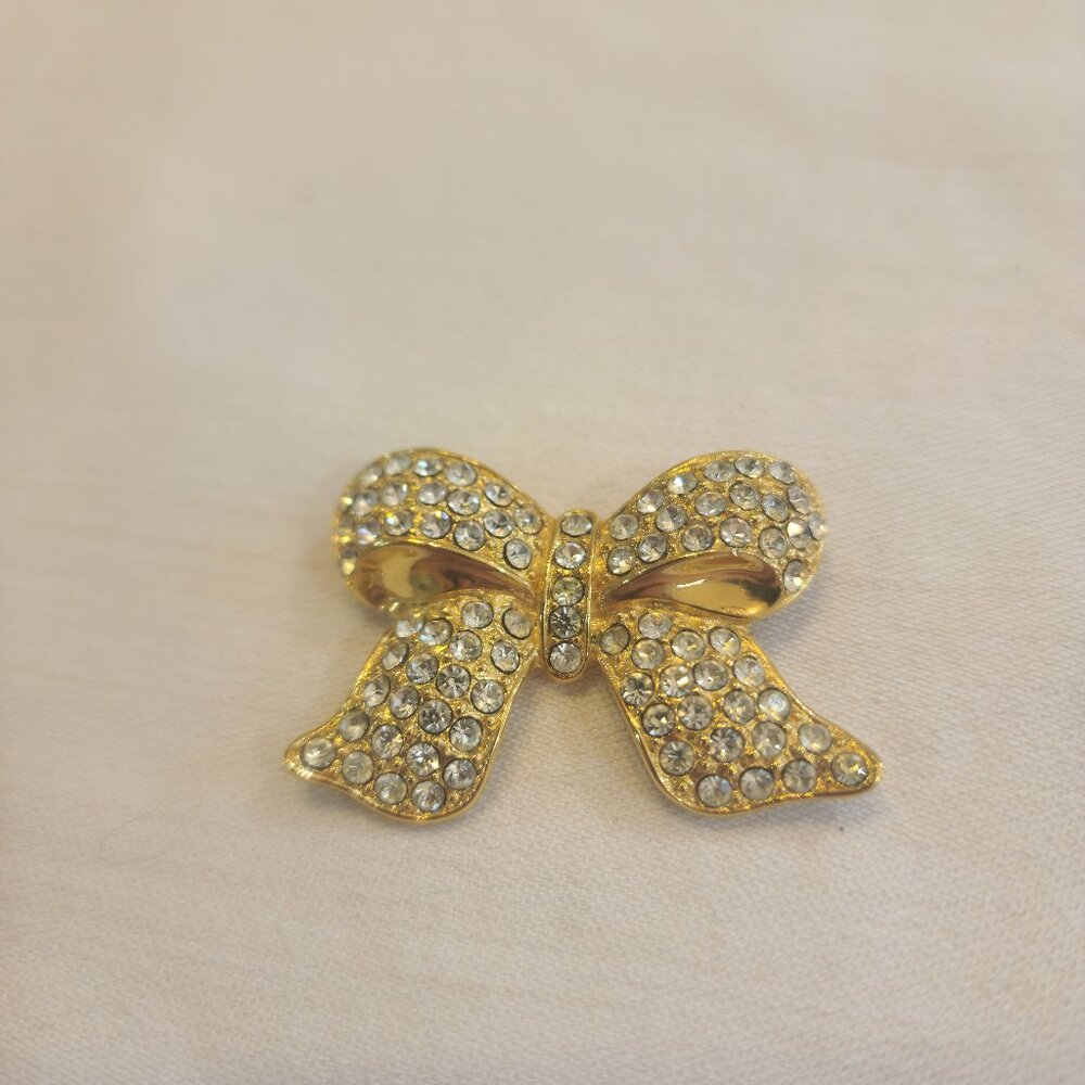 Monet Vintage Rhinestone Bow Brooch